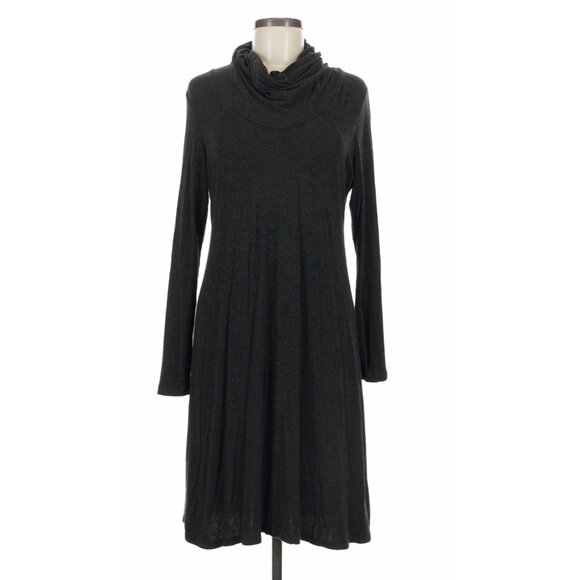 EILEEN FISHER Dress Sz L A-line Cowl Neck Long Sleeve Gray Minimalist Lagenlook - Picture 2 of 7